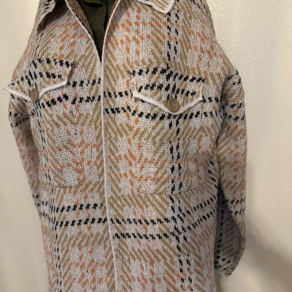Plaid Women's Cardigan Sweater - Cream and Tan - Picture 8 of 15